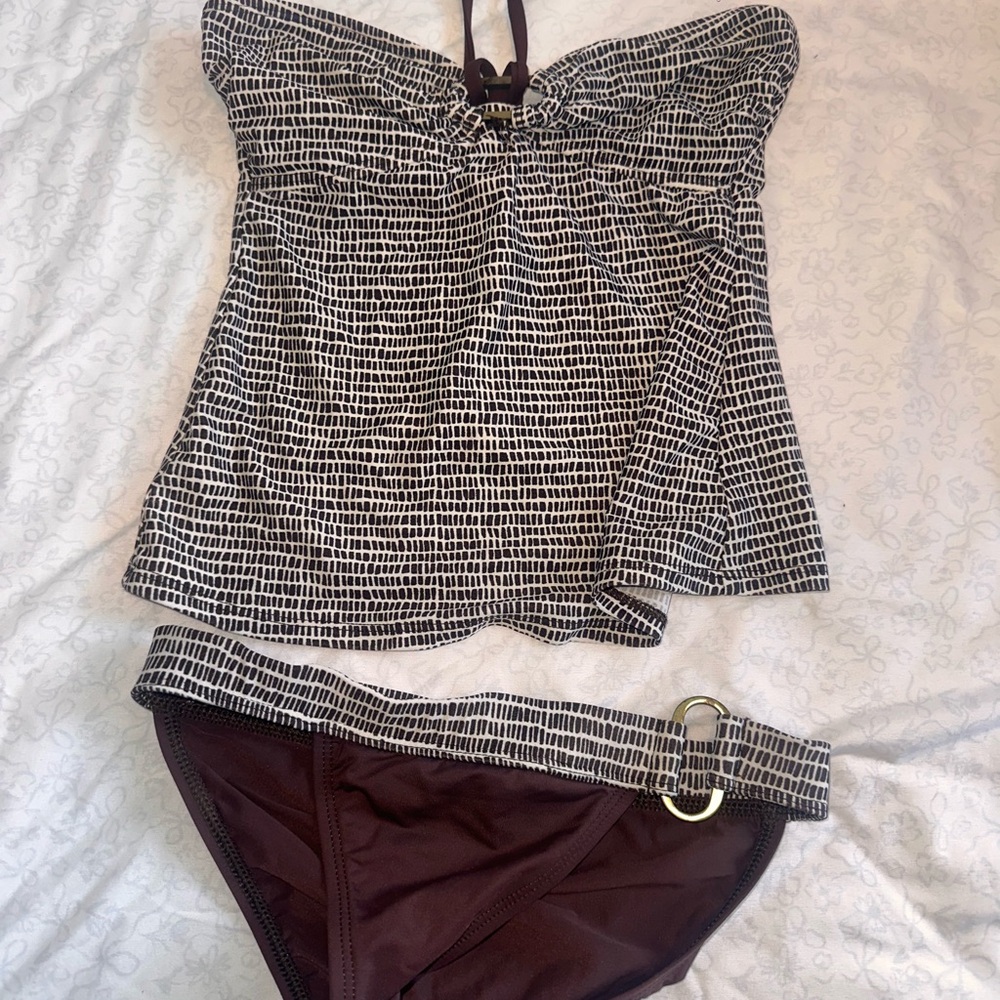 2bamboo brown and White Patterned Swimwear tankini set
